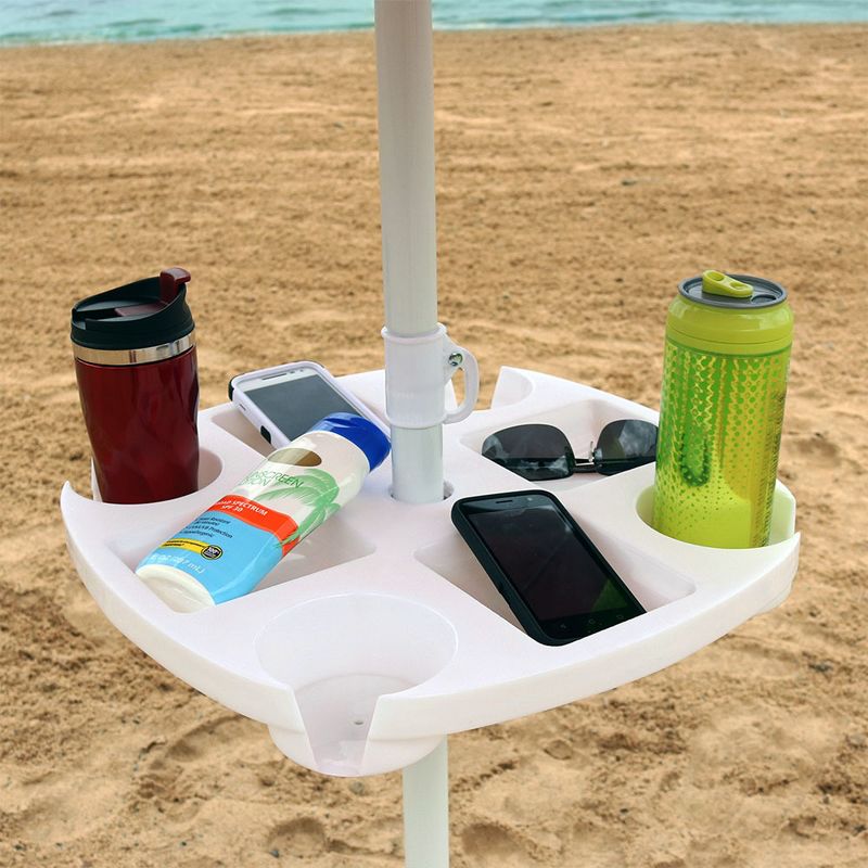 Sunnydaze Outdoor Drink and Snack Table with Tray Slots and 4 Cup Holders for Beach Umbrella Poles - White, 2 of 7