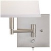 360 Lighting Lanett Modern Swing Arm Wall Lamps Set of 2 Brushed Nickel Plug-in Light Fixture White Empire Drum Shade for Bedroom Bedside Living Room - 3 of 4
