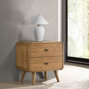 PAGED High Gloss Nightstand Modern Side Table with 2 Storage Drawers and Metal Handles, Bedside Cabinet for Bedroom, Living Room - 1 of 4