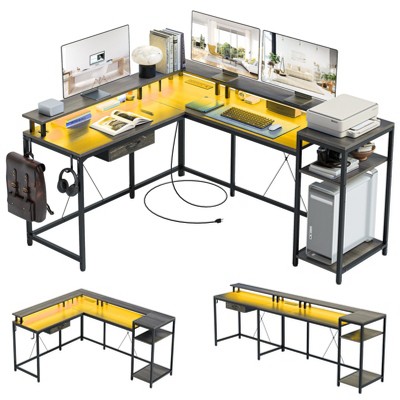 L Shaped Gaming Desk, 68" Computer Desk with File Drawer and Power Outlet