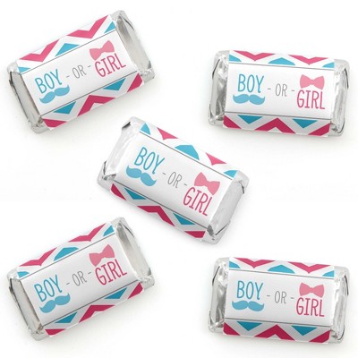 Big Dot of Happiness Chevron Gender Reveal - Mini Candy Bar Wrapper Stickers - Gender Reveal Small Favors - 40 Count