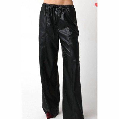 Women's Faux leather wide leg pants - OLIVACEOUS