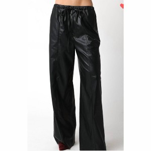 Women's Faux leather wide leg pants - OLIVACEOUS - 1 of 4