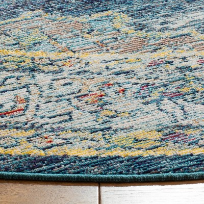 Blue Tufted Round Washable Synthetic Area Rug