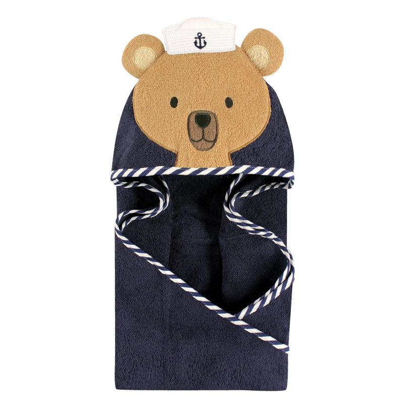 Hudson Baby Infant Boy Cotton Animal Face Hooded Towel, Sailor Bear, One Size, 1 of 3