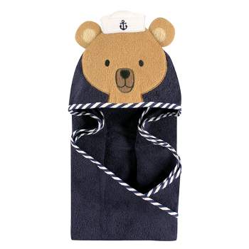 Hudson Baby Infant Boy Cotton Animal Face Hooded Towel, Sailor Bear, One Size