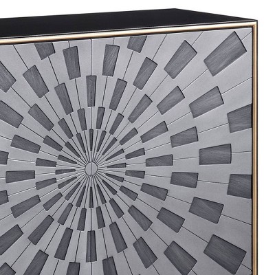 39" Black and Gray Wood Console Table with Brass Legs