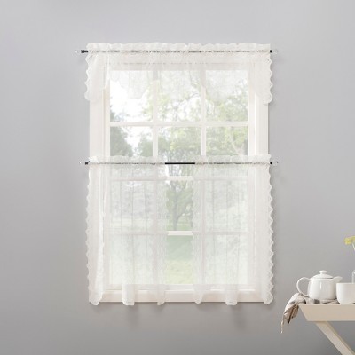 2pc No. 918 Sheer Alison Floral Lace Rod Pocket Kitchen Curtain Tier Pair