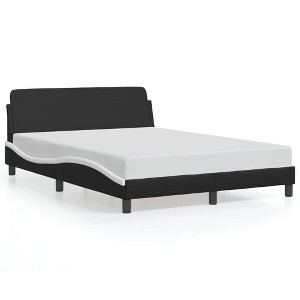 vidaXL Bed Frame with Headboard - Black/White Faux Leather, Full Size (53.9"x74.8") - Sturdy Legs, Plywood Slats, Waved Side Design - 1 of 4