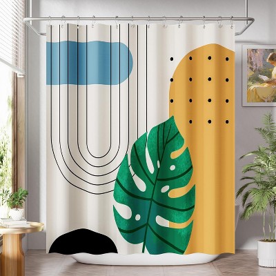 Bath Shower Curtain, Washable Cloth Black Shower Curtain Sets with 12 Shower Curtain Hooks, Fabric Rustic Black and White Striped Curtain