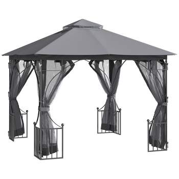 Outsunny 10' x 10' Patio Gazebo Canopy Outdoor Pavilion with Mesh Netting SideWalls, 2-Tier Polyester Roof, & Steel Frame