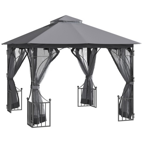 Outsunny 10' x 10' Patio Gazebo Canopy Outdoor Pavilion with Mesh Netting SideWalls, 2-Tier Polyester Roof, & Steel Frame, Dark Grey - image 1 of 4