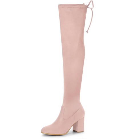 Pink suede over the knee boots best sale