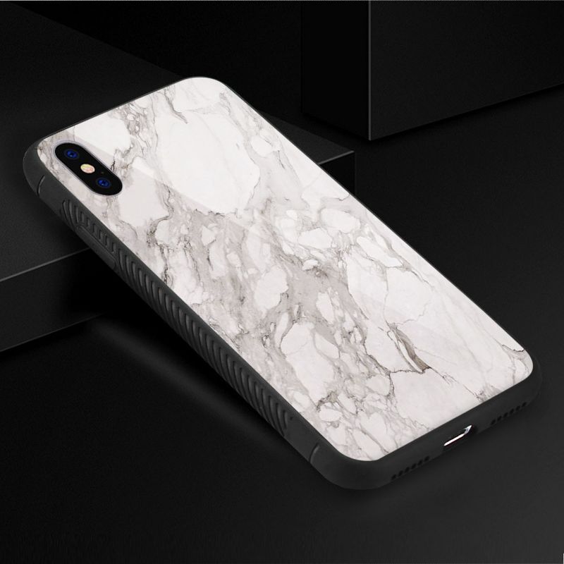 Reiko iPhone X/iPhone XS Hard Glass Design TPU Case with White Marble, 2 of 5