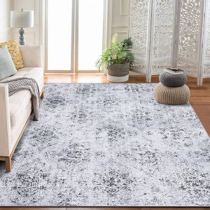 Machine Washable Lightweight Area Rugs, Boho Botanical Floral Throw Carpet Soft Non-Slip Indoor Floor Mat for Bedroom, Living Room, Kitchen - 1 of 4