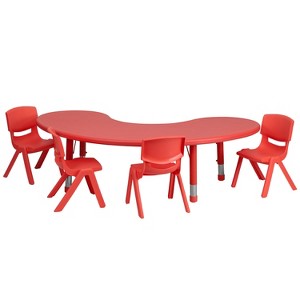 Emma and Oliver 35"W x 65"L Half-Moon Plastic Height Adjustable Activity Table Set with 4 Chairs - 1 of 1