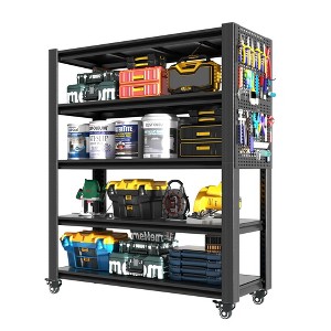 NicBex 72/78"H 5 Tier Metal Garage Shelving,Heavy Duty Storage Shelves with Pegboard and Wheel,Adjustabl Shelving Unit for Warehouses,Kitchens,Black - 1 of 4