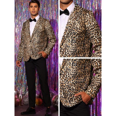 Lars Amadeus Men's Vintage Slim Fit One Button Party Animal Printed Blazer Brown Large — фото 5