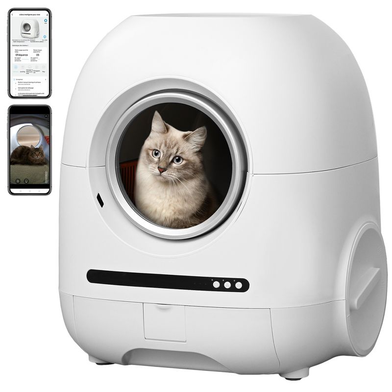 Smart Self-Cleaning Cat Litter Box with App Control, Real-time Video and Ionic Deodorization, 68L+9L, White - ModernLuxe, 1 of 15