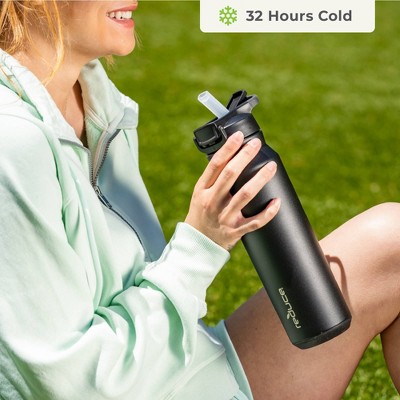 Reduce 32oz Hydrate Pro Vacuum Insulated Stainless Steel Water Bottle Black: Straw Flip-Top Lid