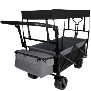 SEVOBAL Utility Storage Carts Collapsible Wagon with Canopy All-Terrain Wheels 480Lbs Capacity for Outdoor Indoor Use , Black , 23.22"*7.09"*29.92" - 1 of 4