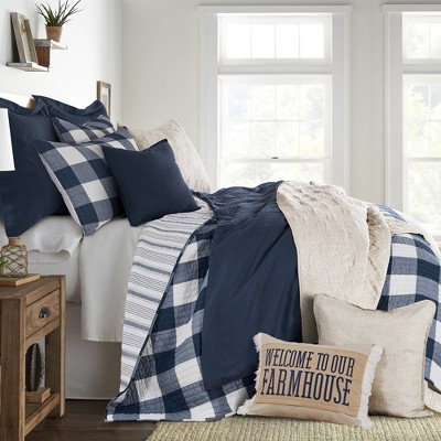Navy Queen Washed Linen Duvet Cover Set