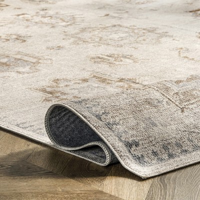 EasyCare 18" Square Beige Synthetic Stain-Resistant Accent Rug