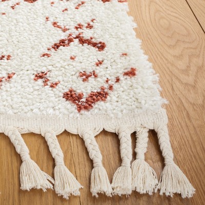 Ivory and Rust Synthetic Shag Area Rug with Fringe, 8' x 10'