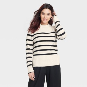 Women's Crewneck Pullover Sweater - A New Day™ Black/White - 1 of 3
