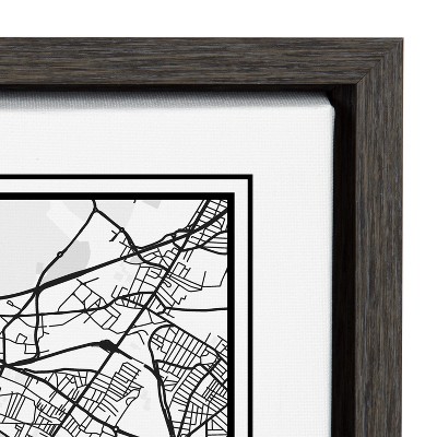 Paris Modern Map Black and White Framed Canvas Art