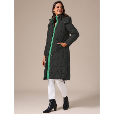 INSPIRE CHIC Women's Winter Hooded Zip Up Down Stand Collar Long Puffer Coat Small Black — фото 2