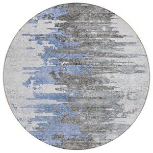 Blue Gray And Silver Abstract Washable Indoor Outdoor Area Rug - 1 of 4