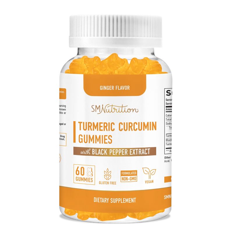 Turmeric Curcumin Gummies with Black Pepper Extract, Ginger Flavor, SMNutrition, 60ct, 1 of 3
