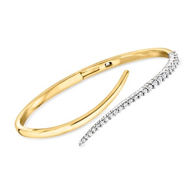 Ross-Simons 1.00 ct. t.w. Diamond Bypass Bangle Bracelet in Sterling Silver and 18kt Gold Over Sterling