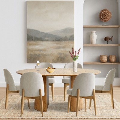 7 Piece Oak Wood Dining Table Set for 6,Extendable Dining Table with 6 Upholstered Armless Dining Chairs for Dining Room,Kitchen-Maison Boucle