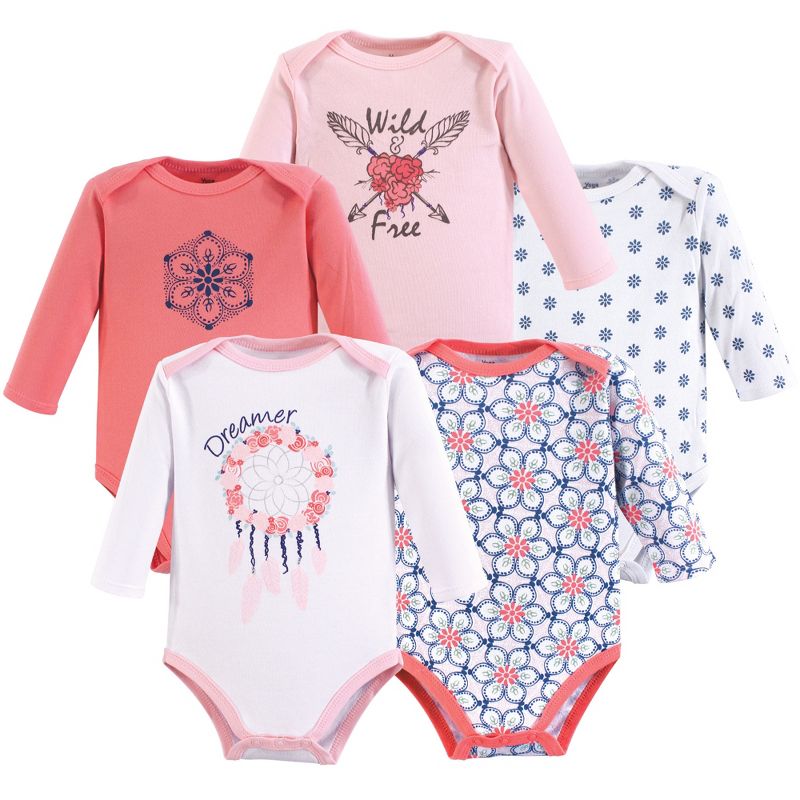 Yoga Sprout Baby Girl Cotton Long-Sleeve Bodysuits 5pk, Dream Catcher, 1 of 2