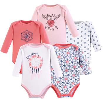 Yoga Sprout Baby Girl Cotton Long-Sleeve Bodysuits 5pk, Dream Catcher
