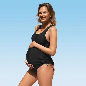 Women's Black one piece maternity swim suit with top line frill – Joli-Glo  Maternity