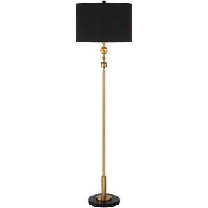 360 Lighting Harlowe Modern Glam Luxury 63" Tall Standing Floor Lamp Skinny Pole Metal Gold Finish Living Room Bedroom House Reading Drum Black Shade - 1 of 4