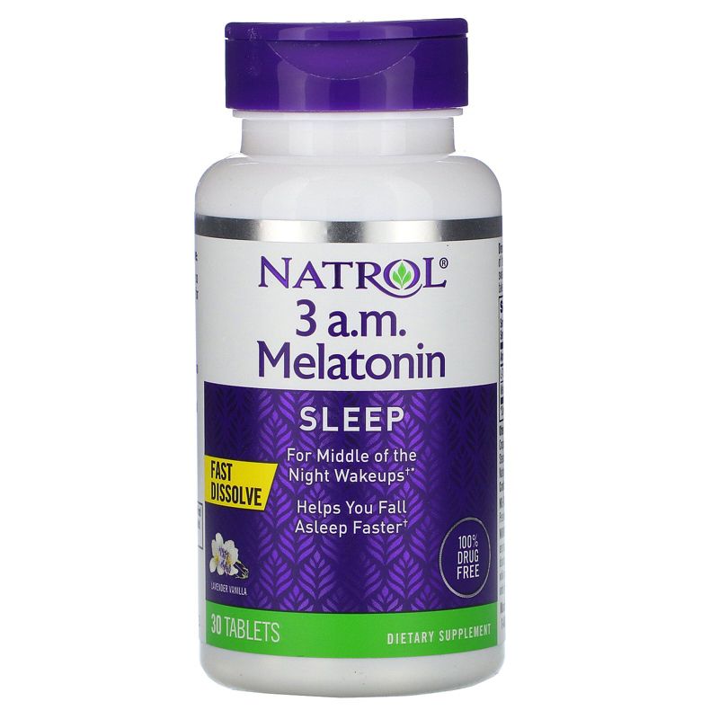 Natrol 3 A.M. Melatonin, Fast Dissolve, Lavender Vanilla, 30 Tablets, Herbal Supplements, 3 of 4