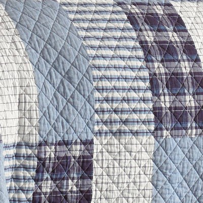 Camano Island Twin Quilt Set in Blue and White Cotton Patchwork