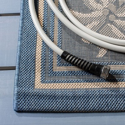 Blue Rectangular Synthetic Floral Outdoor Area Rug