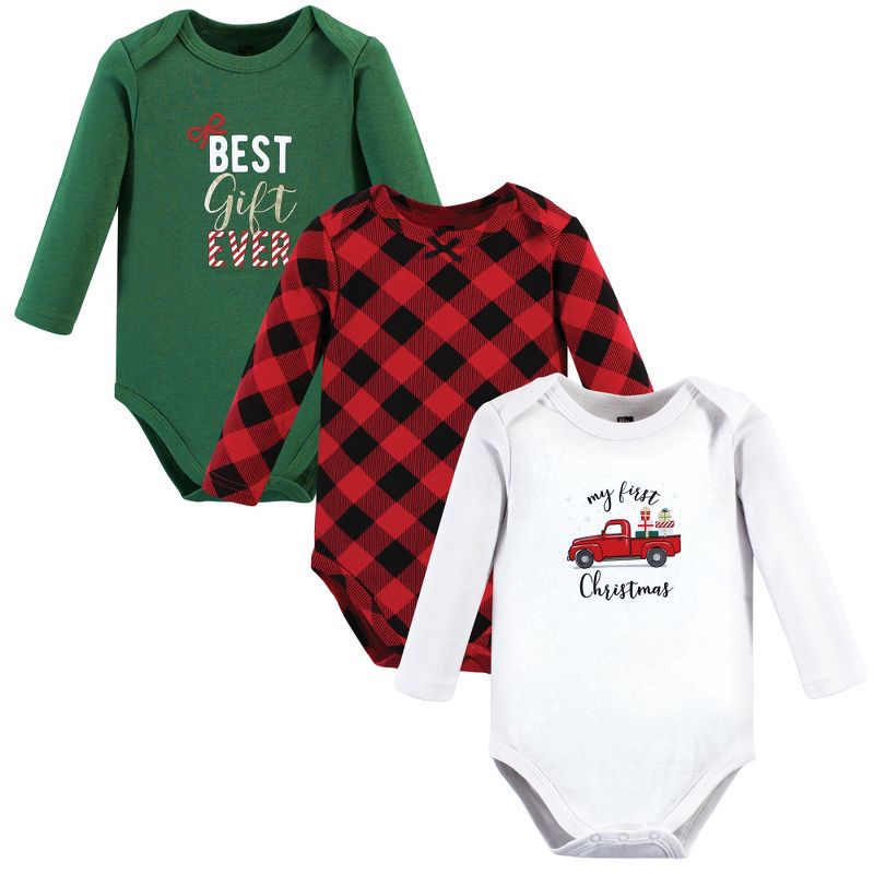 Hudson Baby Infant Girls Cotton Long-Sleeve Bodysuits, Christmas Gift 3-Pack, 1 of 6