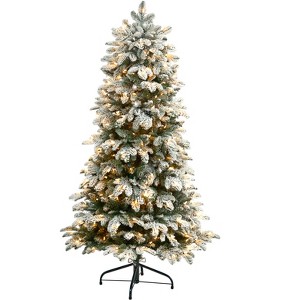 Nearly Natural 5-ft Flocked North Carolina Fir Artificial Christmas Tree with 350 Warm White Lights and 1247 Bendable Branches - 1 of 4