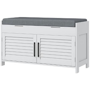 Resenkos Storage Ottoman Bench,Shoe Storage Bench with Cushion, Adjustable Shelves, Shutter Doors, White - 1 of 4