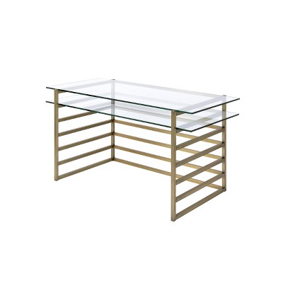 Shona Desk Antique Gold/Clear Glass - Acme Furniture