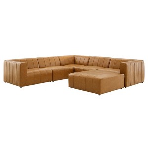 6pc Bartlett Vegan Leather Sectional Sofa Set Tan - Modway: Retro Modern, Channel Tufted, Wood Frame - 1 of 4