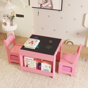 Kids Table and Chair Set, 4 In 1 Wooden Activity Table & 2 Chairs With Storage Drawer Detachable Tabletop for Toddlers Kids Drawing, Reading, Crafts - 1 of 4