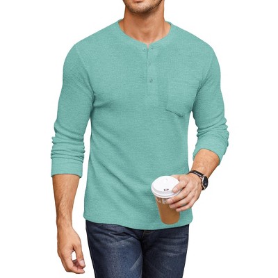 COOFANDY Men's Henley Shirts Long Sleeve Basic Waffle Pique Pullover T-Shirt with Pocket