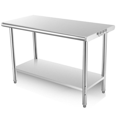 Stainless Steel Kitchen Cart, 48 x 24 x 35 inches Prep Table with Hooks and Adjustable Shelf
